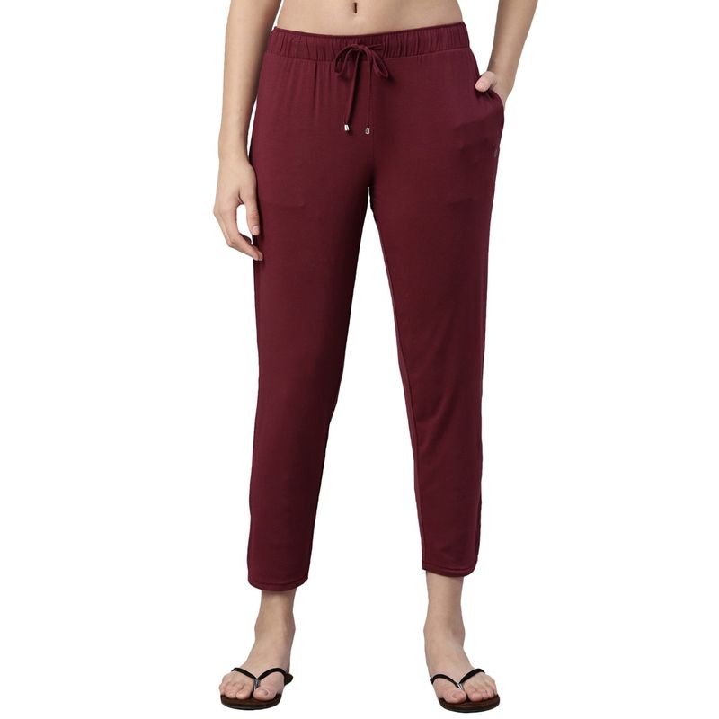 Enamor E048 Mid-Rise Tapered Shop In Lounge Pants for Women with Slit Hems (S)