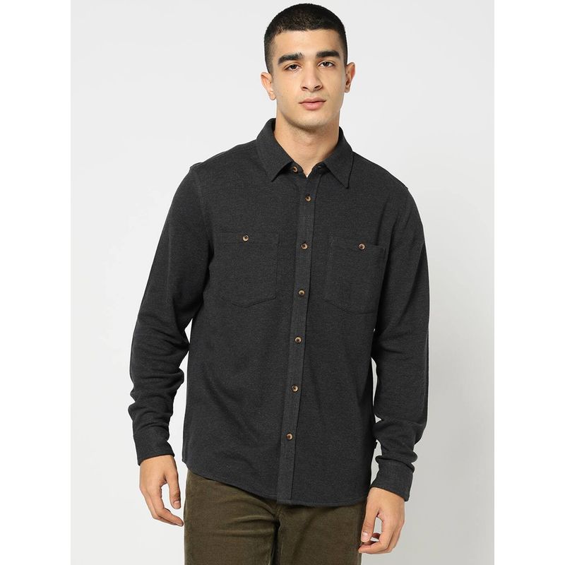GAP Men Solid Spread Collar Charcoal Shirt (S)