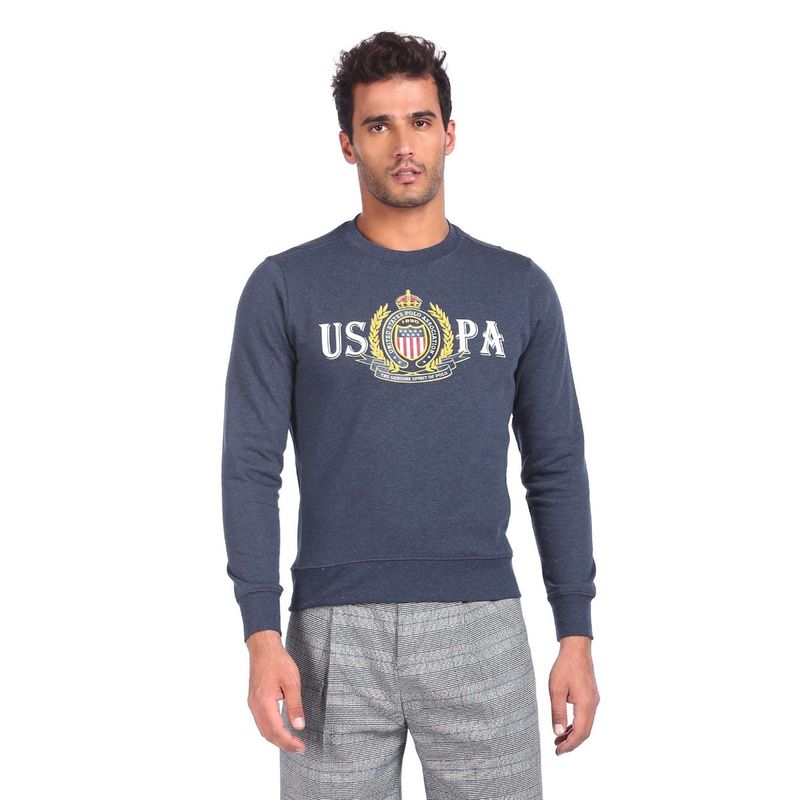 U.S. POLO ASSN. Men Blue Crew Neck Brand Print Sweatshirt (2XL)