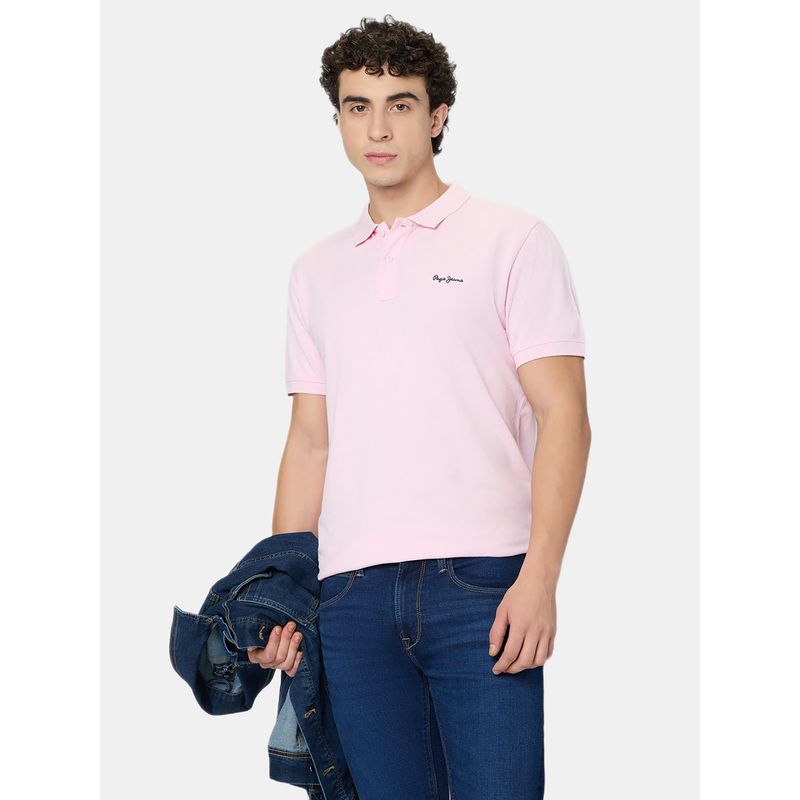 Pepe Jeans Men Pink Cotton Half Sleeves Polo T-Shirt (M)
