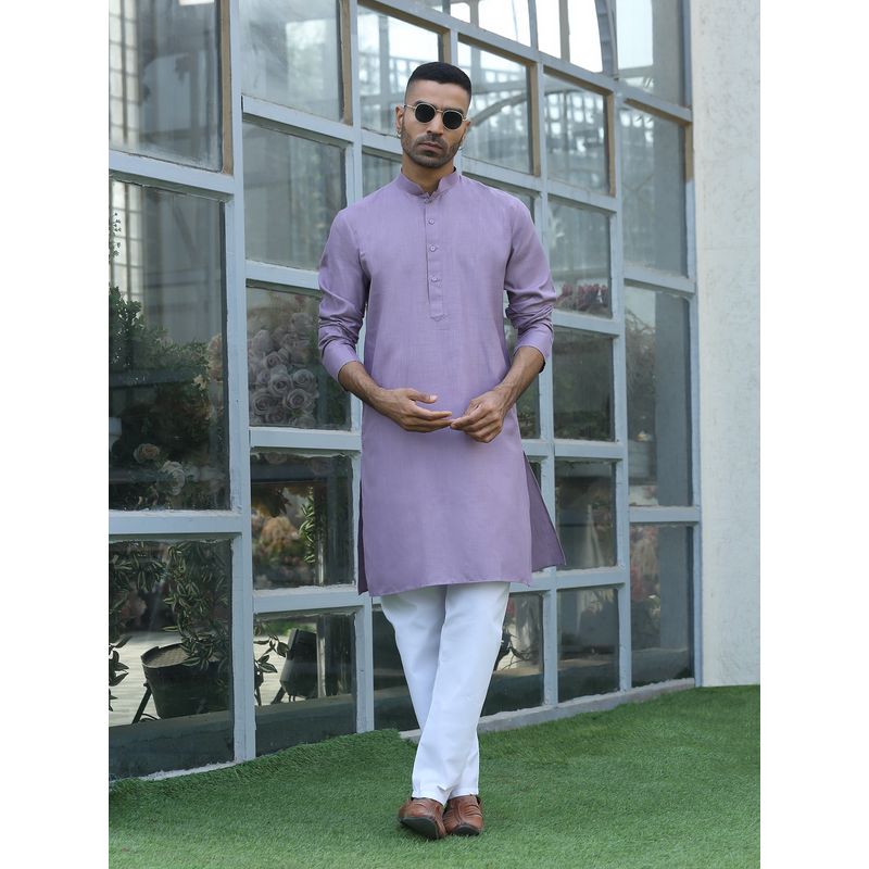Kraft India Cotton Blend Solid Denim Mauve Kurta with Pyjama (36)