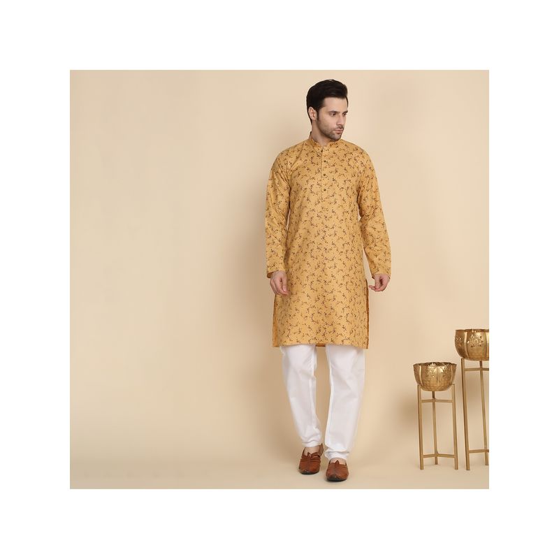 Kraft India Printed Cotton Blend Beige Kurta with Pyjama (36)