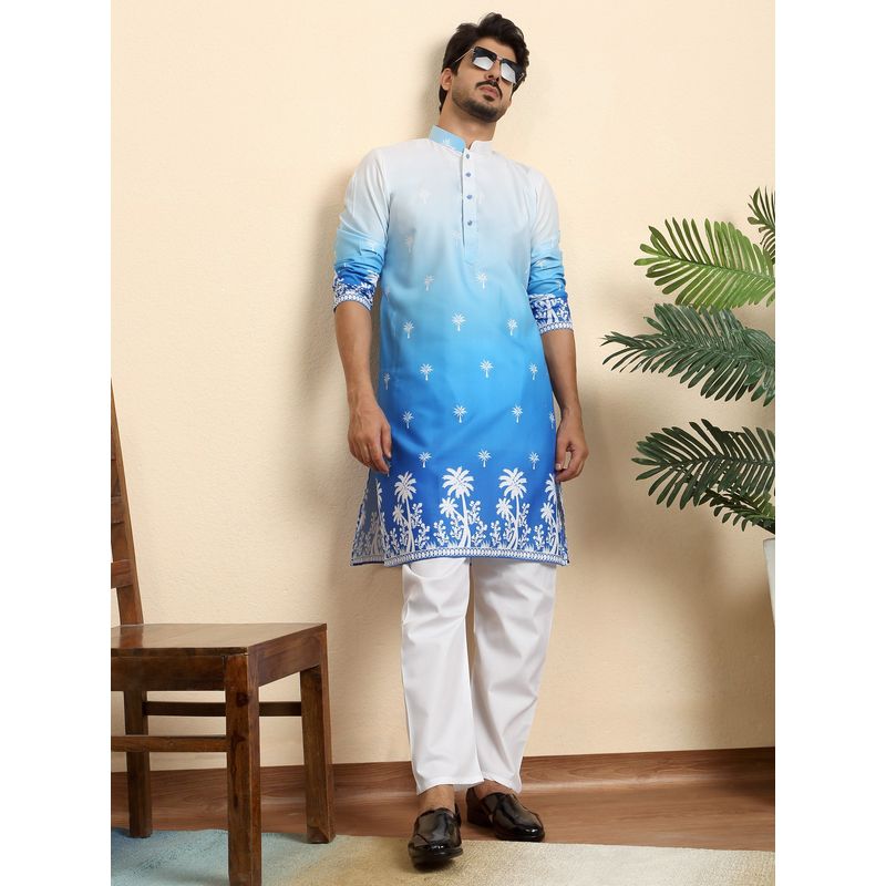 Kraft India Cotton Blend Ombre Printed Blue Kurta with Pyjama (44)