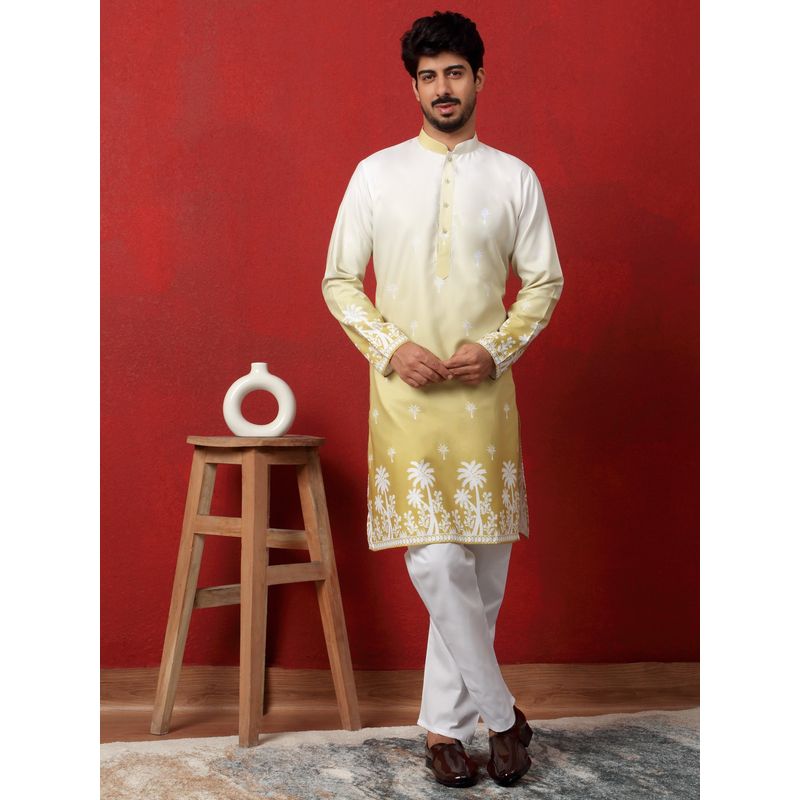 Kraft India Cotton Blend Ombre Printed White Kurta with Pyjama (42)