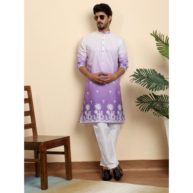 Kraft India Cotton Blend Ombre Printed Purple Kurta with Pyjama (44)