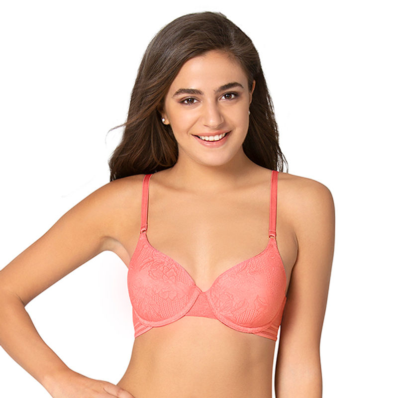 Amante Invisi Lace Padded Wired High Coverage Bra - Pink (38D)