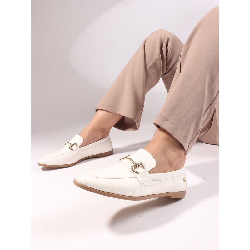 ELLE White Textured Slip-On Women Horsebit Loafers (EURO 36)