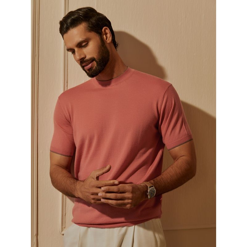 Andamen Regular Fit Pink Men's Half Sleeve Merino Wool Crew (M)