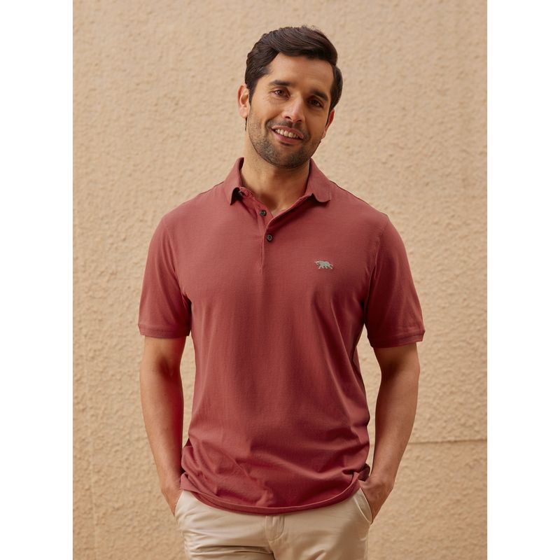 Andamen Regular Fit Red Men's Half Sleeve Gold Finish Polo (M)