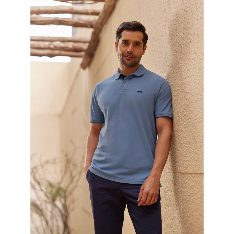 Andamen Regular Fit Blue Men's Half Sleeve Gold Finish Polo (S)