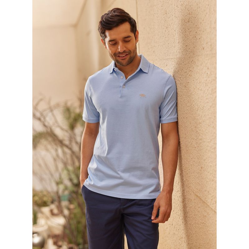 Andamen Regular Fit Blue Men's Half Sleeve Gold Finish Polo (M)