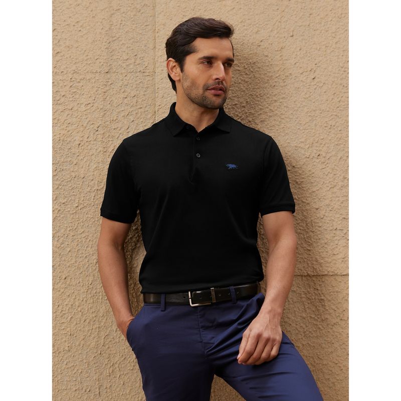 Andamen Regular Fit Black Men's Half Sleeve Gold Finish Polo (L)