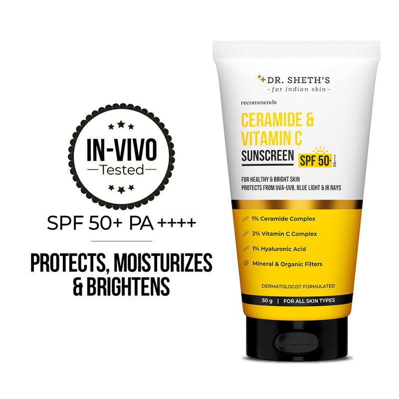 Dr. Sheth's Ceramide & Vitamin C Sunscreen SPF 50+ PA++++ In-Vivo Tested for Bright Skin