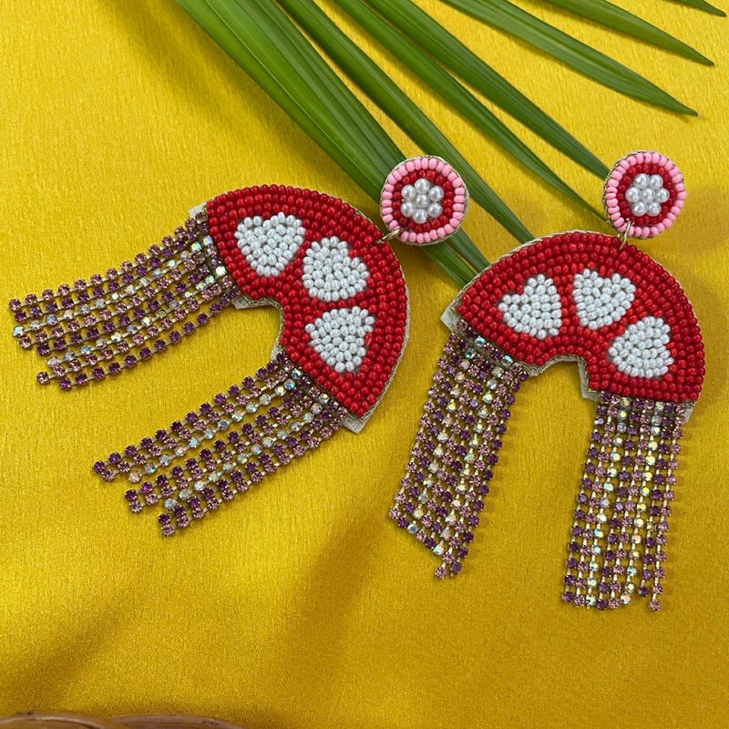 Buy Digital Dress Room MultiColor Beaded Drop Earrings Rainbow Tassel