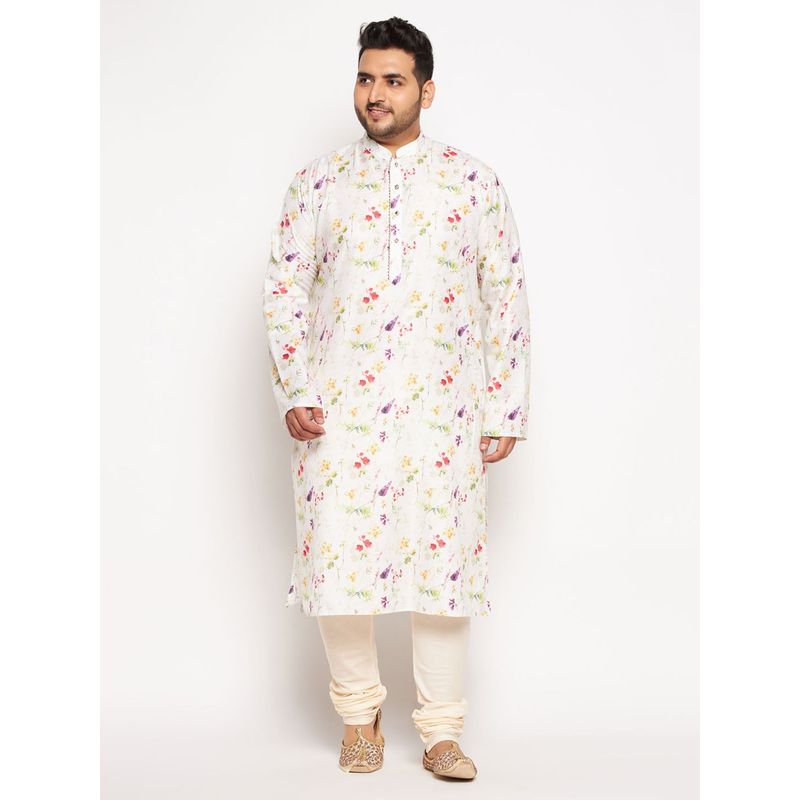 Vastramay Plus Men's Cream Cotton Blend Kurta Pyjama (Set of 2) (44)
