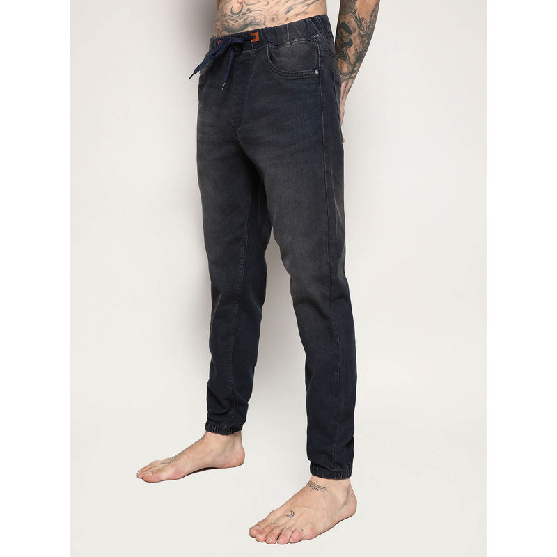 Campus Sutra Mens Dark Grey Cinched Hem Denim Jeans (30)