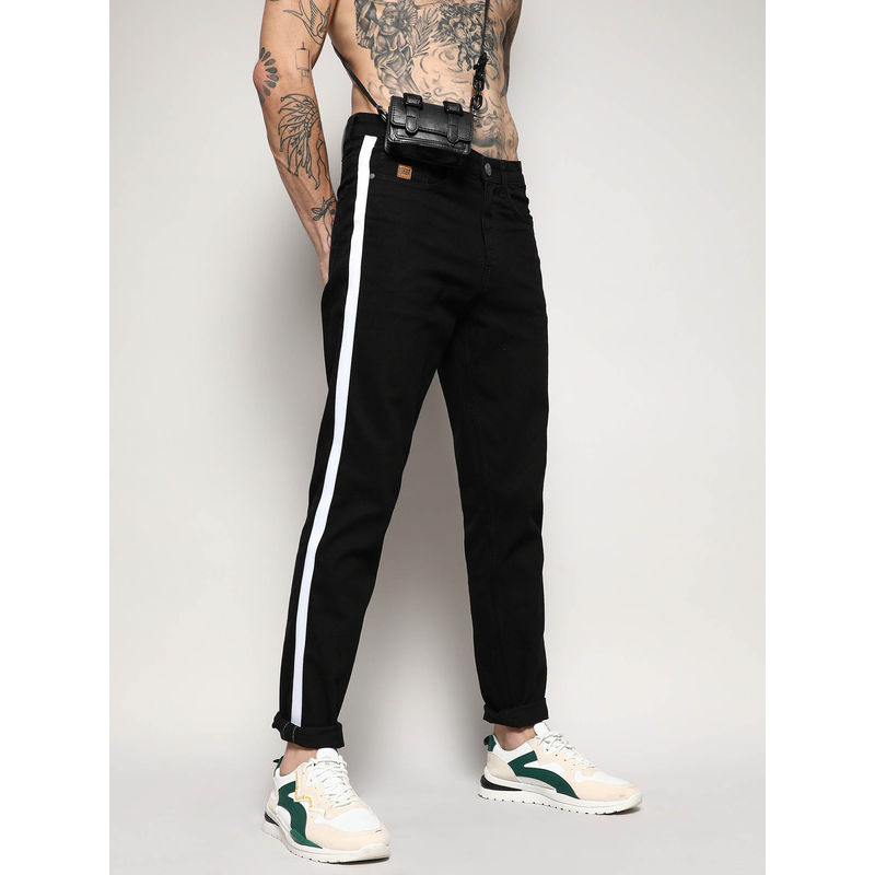 Campus Sutra Mens Tapered Side Striped Denim Jeans (28)