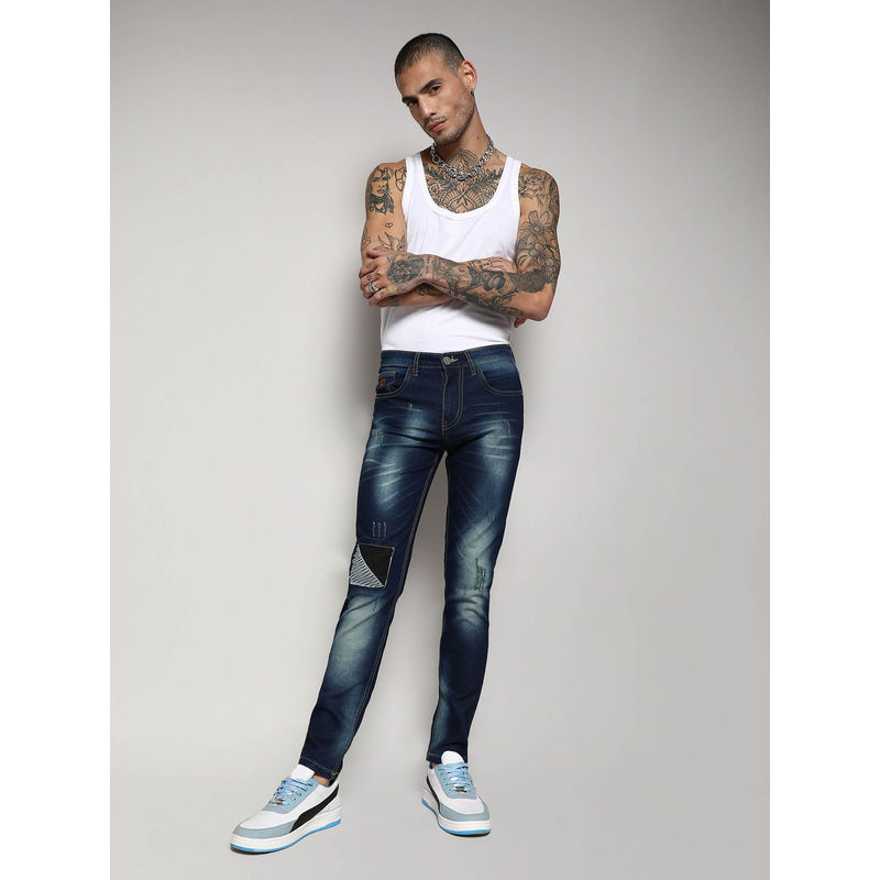 Campus Sutra Mens Dark Wash Distressed Denim Jeans (30)