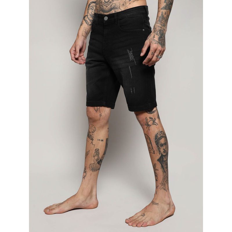 Campus Sutra Mens Black Distressed Denim Shorts (34)