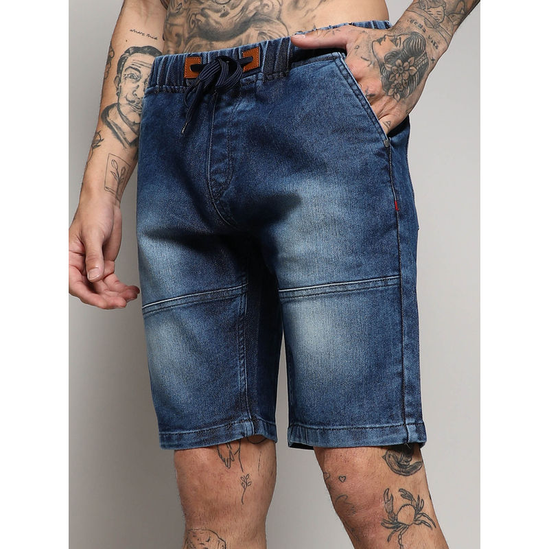 Campus Sutra Mens Blue Contrast Stitch Denim Shorts (36)