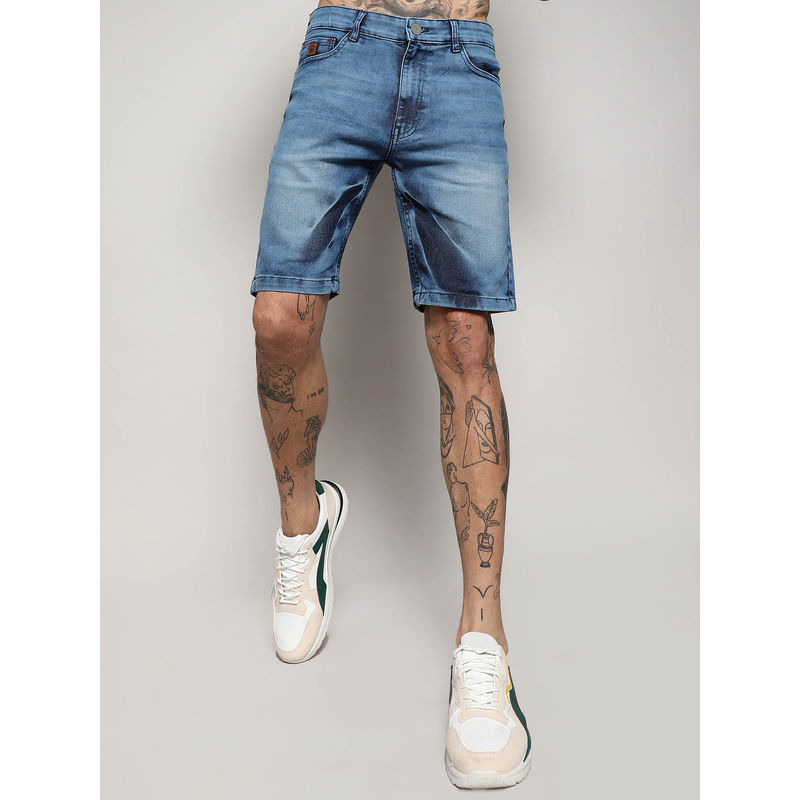 CAHOOT Mens Blue Contrast Wash Denim Shorts (34)