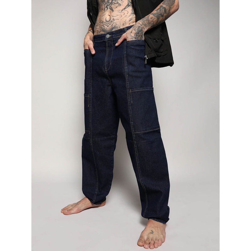 Campus Sutra Mens Navy Blue Baggy Cargo Denim Jeans (34)