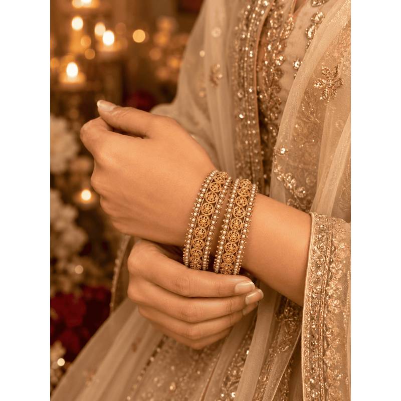 GRIIHAM Gold Plated Bangles with Pearls (2.4)