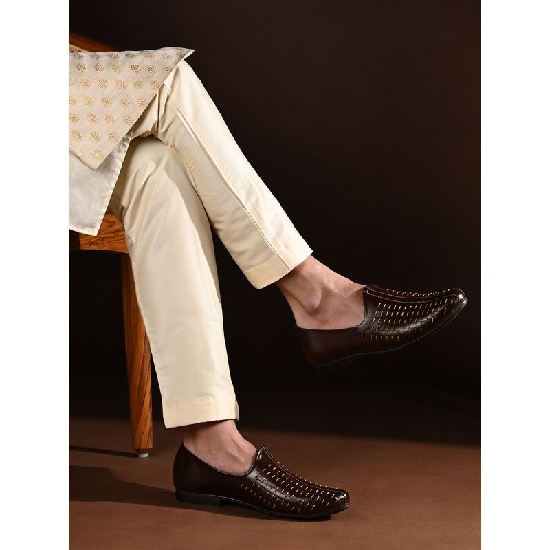 Louis Stitch Men Brown Slip-On Multi-Strip Nagra Mojaris (UK 6)