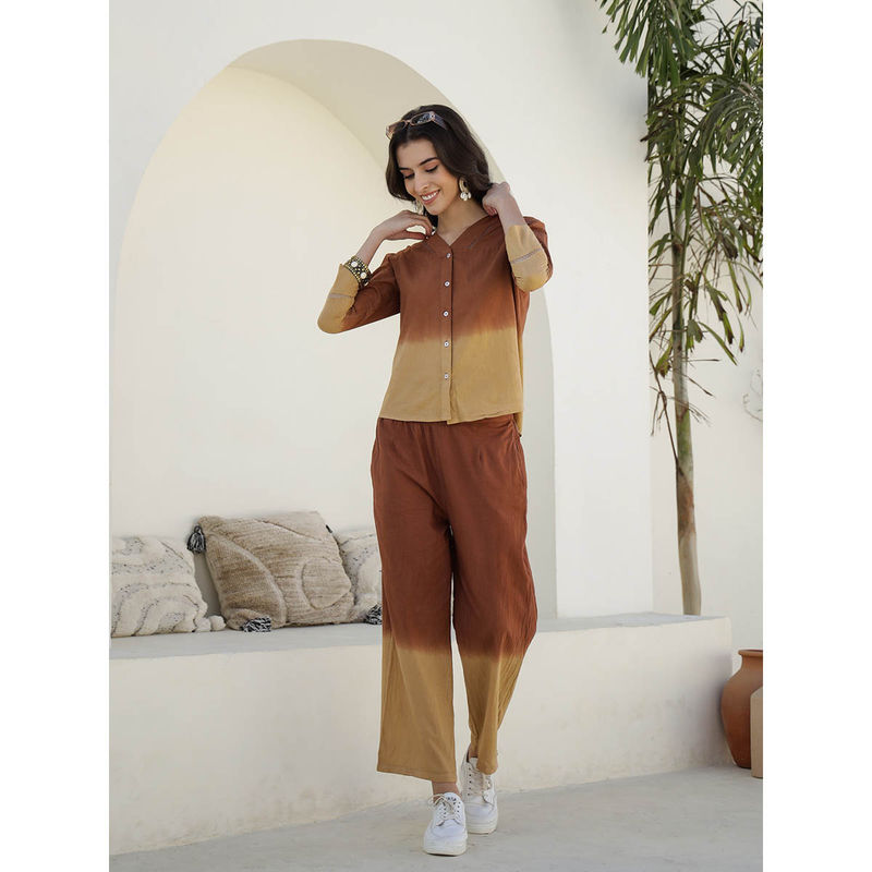 SAY Pure Cotton Tie and Dye V-Neck Shirt with Pyjamas (S)