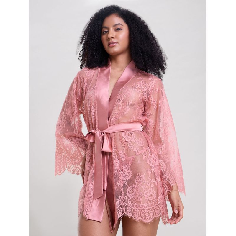 Mysthelle BLUSH PINK LACE ROBE WITH THONG (S)