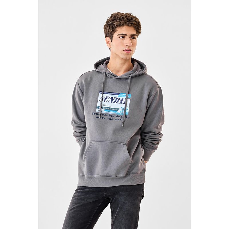 Snitch Grey Printed Full Sleeves Regular Casual Hoodie for Men (S)