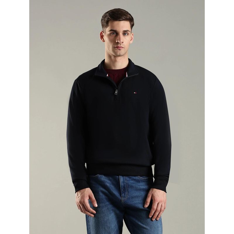 Tommy Hilfiger Solid Regular Fit Cotton Sweatshirt- Navy Blue (L)