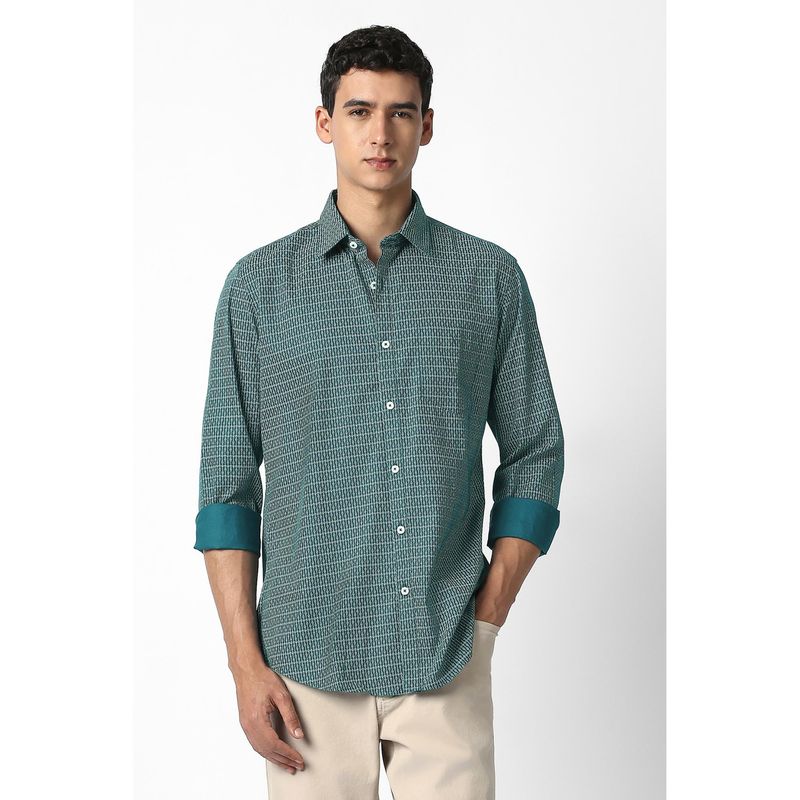 Van Heusen Men Teal Printed Full Sleeves Casual Shirt (42)
