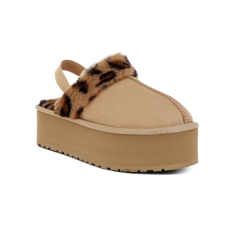 London Rag Beige Leopard Faux Fur Platform Classic Slingback Heels (UK 7)