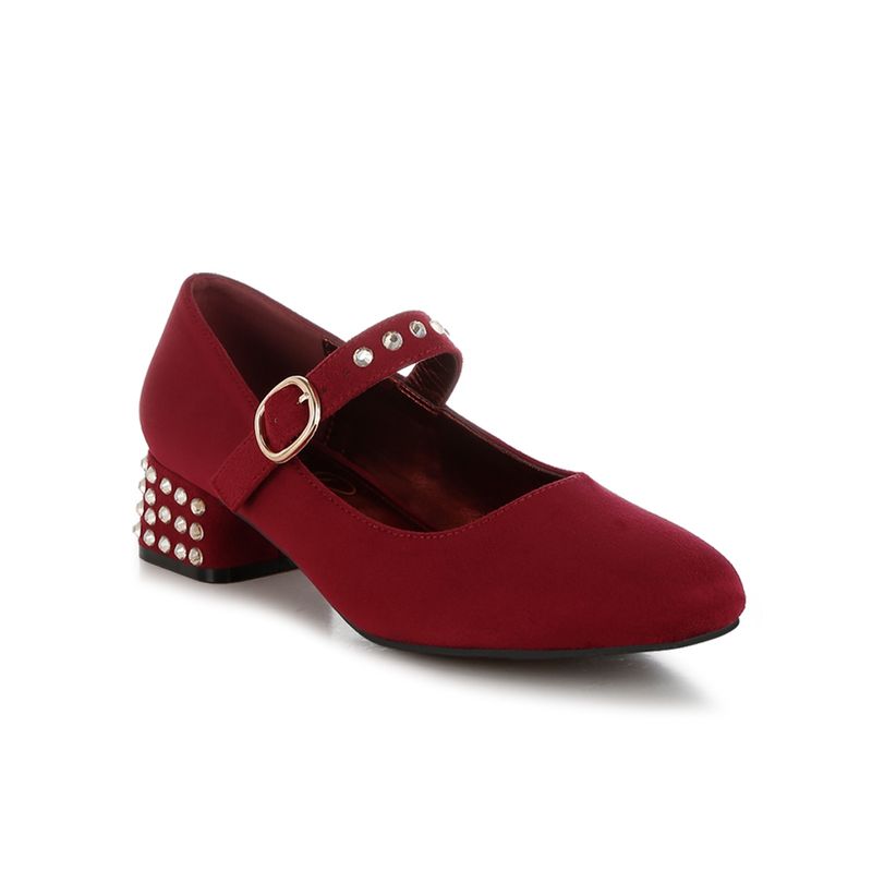 London Rag Burgundy Studded Mary Jane Pump Heels (UK 3)