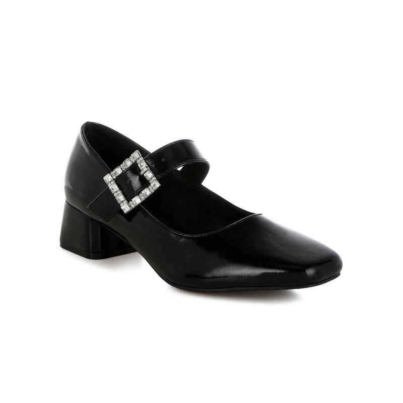 London Rag Black Diamante Brooch Metallic Mary Jane Pump Heels (UK 4)