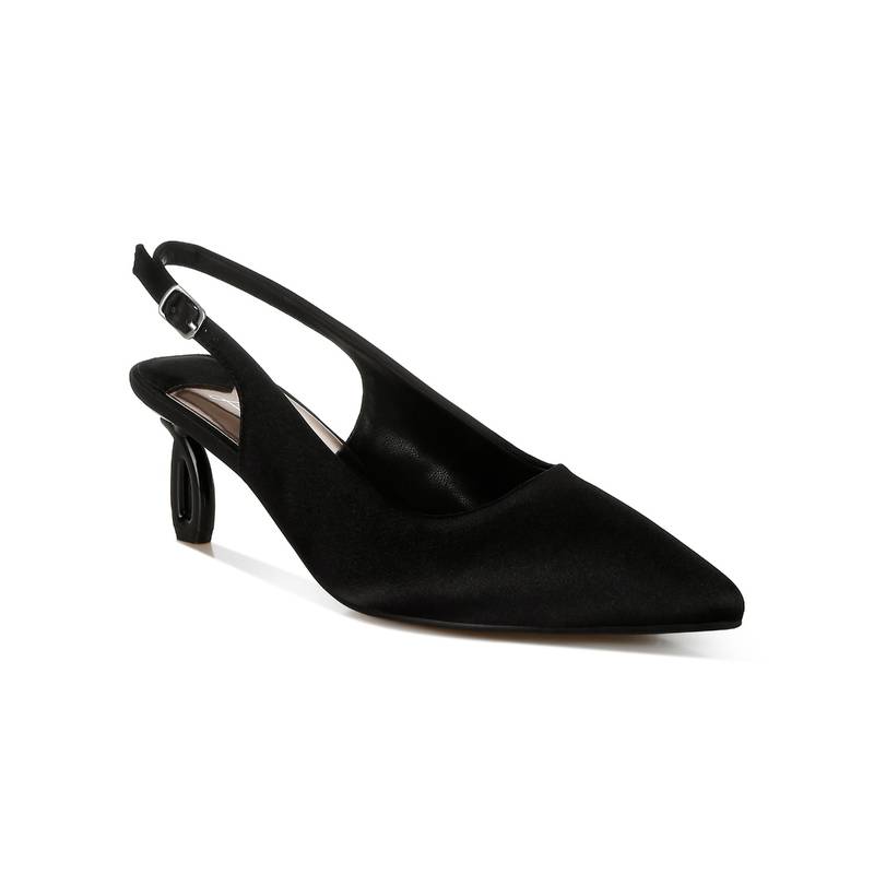 London Rag Black Satin Pointed Toe Mules Heels (UK 4)