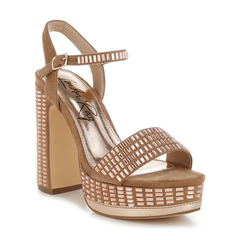 London Rag Tan Rhinestones Embellished Ankle Strap Sandal Heels (UK 6)