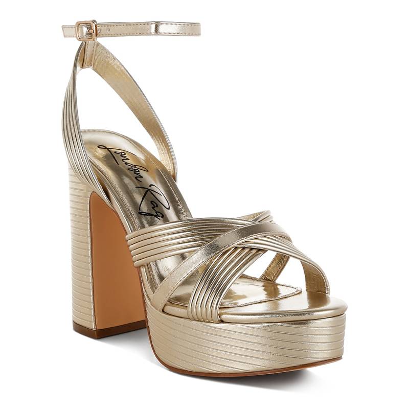 London Rag Gold Metallic Ankle Strap Sandal Heels (UK 8)