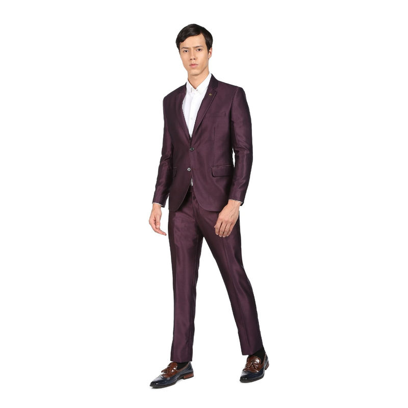 AD By Arvind Men Wine Single Breasted Two Piece Suit (Set of 2) (40)