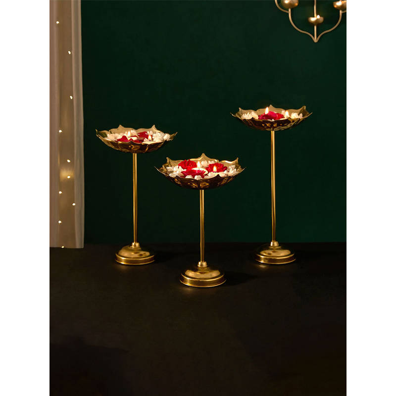 Buy DecorTwist 3 Tea Light Candles Holder Bowl Gold Online