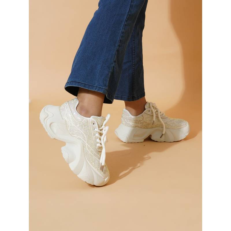 The White Pole Women's Beige Casual Sneakers (EURO 40)