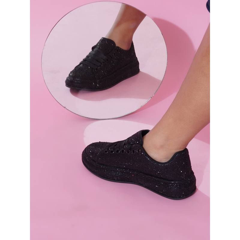 The White Pole Women's Black Casual Sneakers (EURO 38)