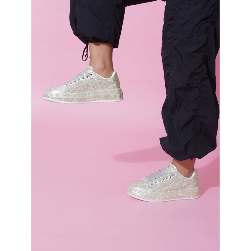 The White Pole Women's Silver Casual Sneakers (EURO 36)