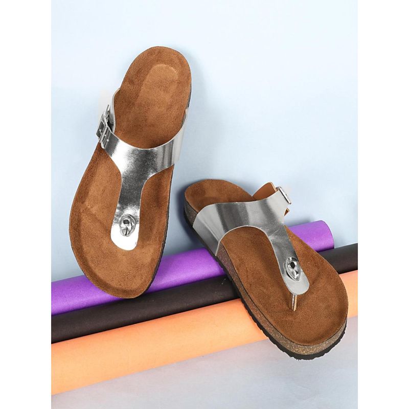 MOZAFIA Womens Silver Round Toe Sandals (EURO 37)