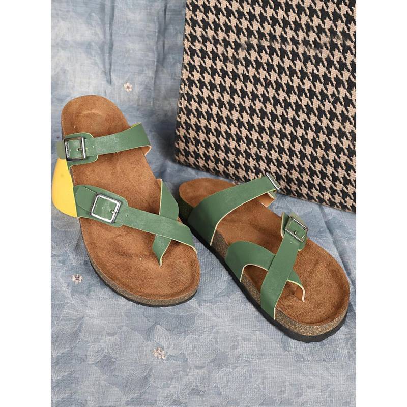 MOZAFIA Womens Green One Toe Sandals (EURO 37)