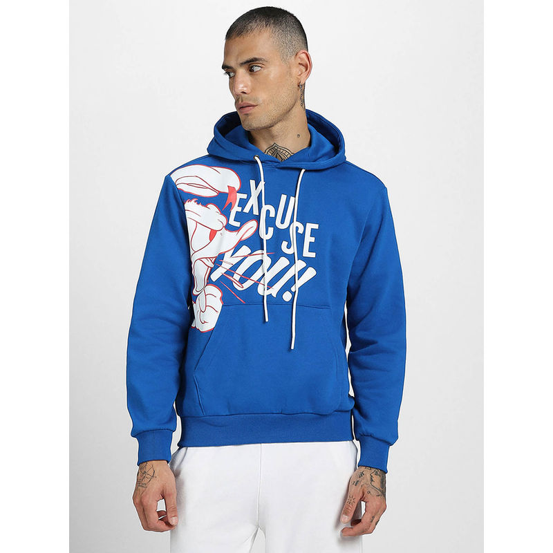 VEIRDO Mens Blue Fleece Hooded Neck Graphic Comfortable & Stylish Hoodie (S)