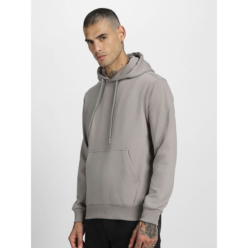 VEIRDO Mens Grey Fleece Hooded Neck Solid Comfortable & Stylish Hoodie (XL)