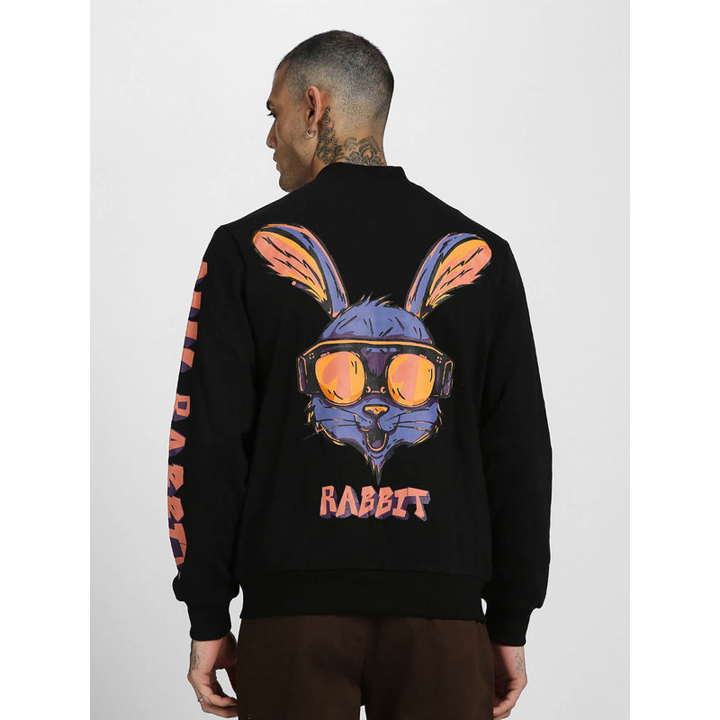 VEIRDO Mens Black Fleece Spread Collar Graphic Comfortable & Stylish Jacket (L)