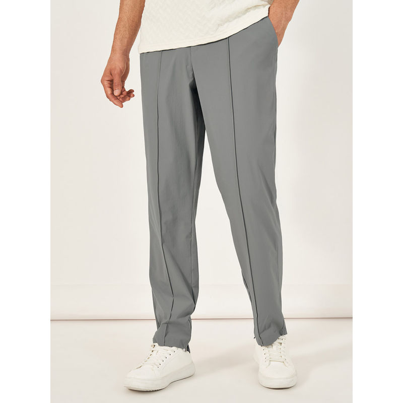 Styli Men Grey Solid Pintuck Detail Slim Fit Smart Trouser (30)